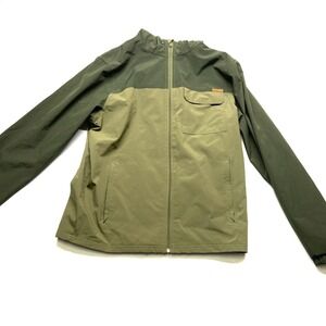Voyager Windbreaker Jacket Mens Medium Olive Hooded Full Zip Pockets Long Sleeve